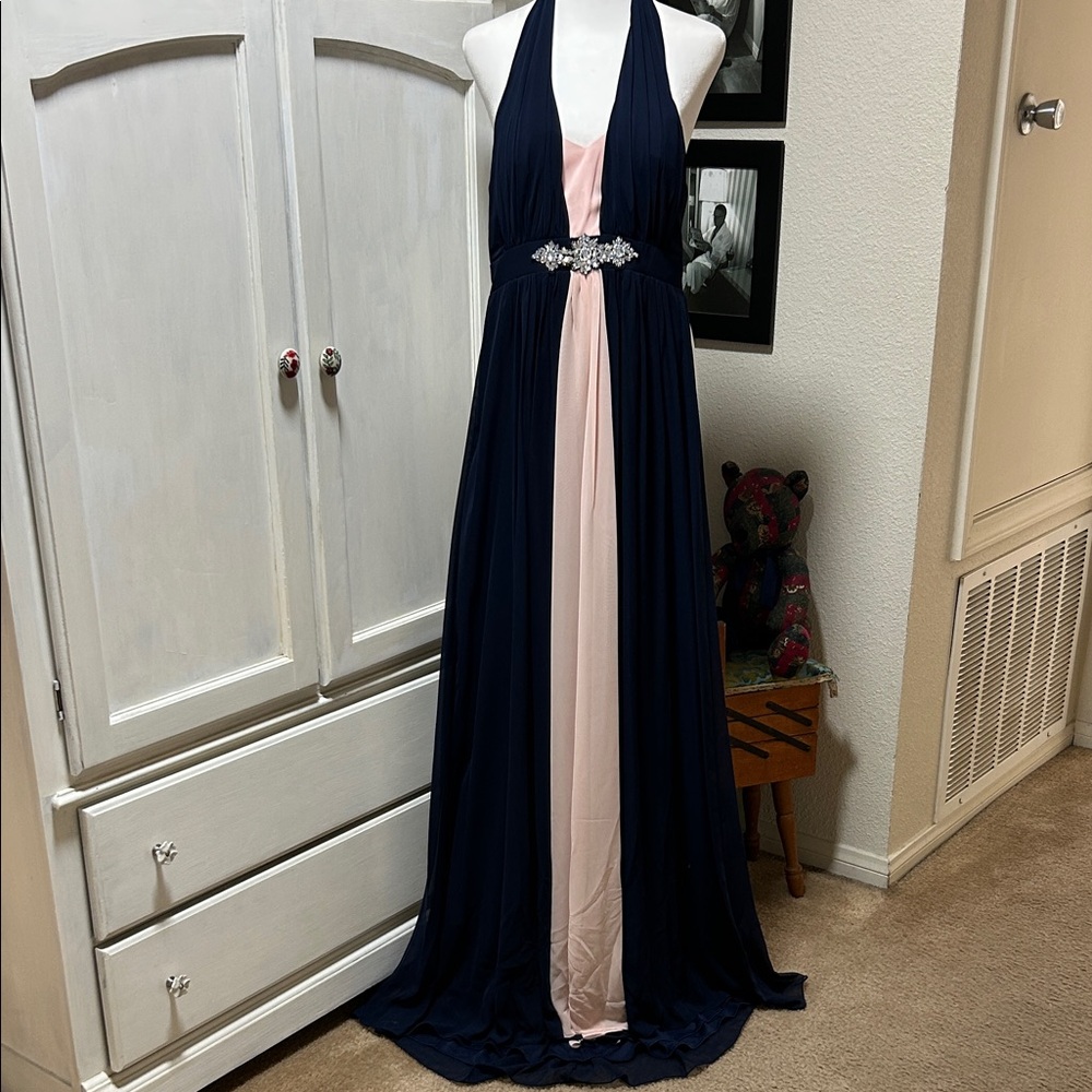Fiesta Fashion Halter Maxi Dress in Navy and Pink